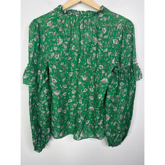 NEW Intermix Marika Ruffled Fil Coupé Casual Blouse Women's Green Size: XS - Picture 6 of 9